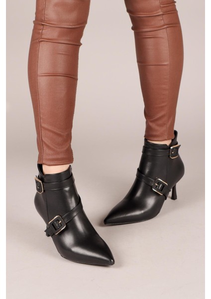 ERİKA Cilt Tokalı Topuklu Bot SİYAH