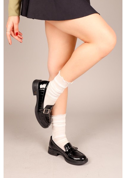 Daria Kroko Garnili Tokalı Loafer Siyah