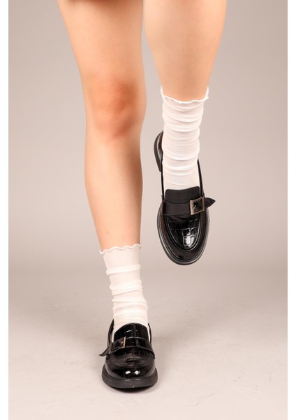 Daria Kroko Garnili Tokalı Loafer Siyah
