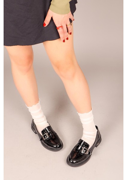 Daria Kroko Garnili Tokalı Loafer Siyah