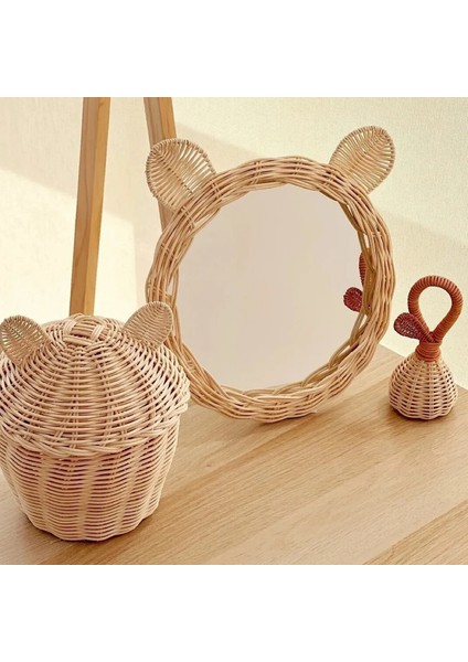 Dekoratif Rattan 3'lü Bambu Kulaklı Sepet / Çıngırak / Ayna