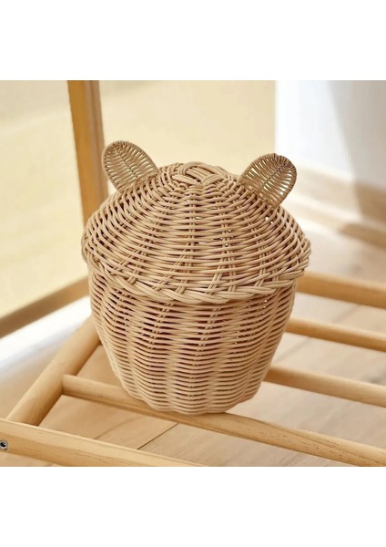 Dekoratif Rattan Bambu Kulaklı Sepet