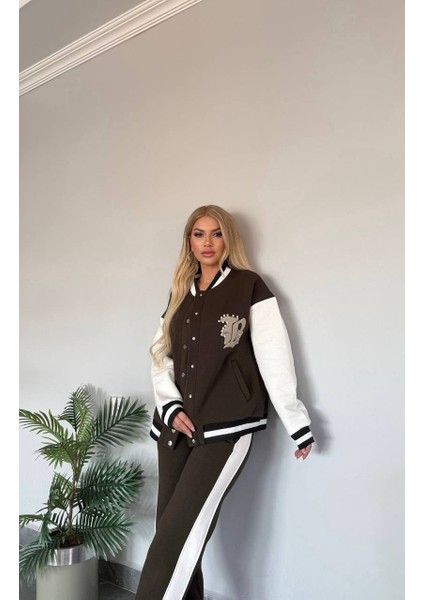 Kadın Üst Kısmı Kolej Ceket Tarzı Alt Kısmı Beyaz Şeritli Eşofman Takım fiyatları