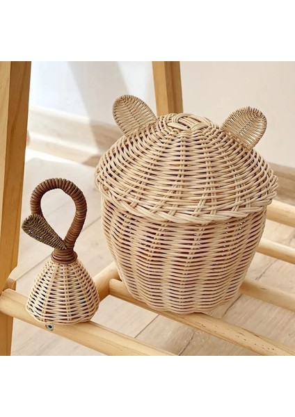 Dekoratif Rattan 2'li Bambu Kulaklı Sepet / Rattan Bambu Çıngırak