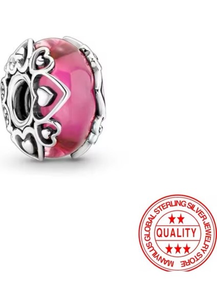 Aşkınızı Ortaya Çıkarın Pembe Murano Cam Charm 925 Ayar modelleri