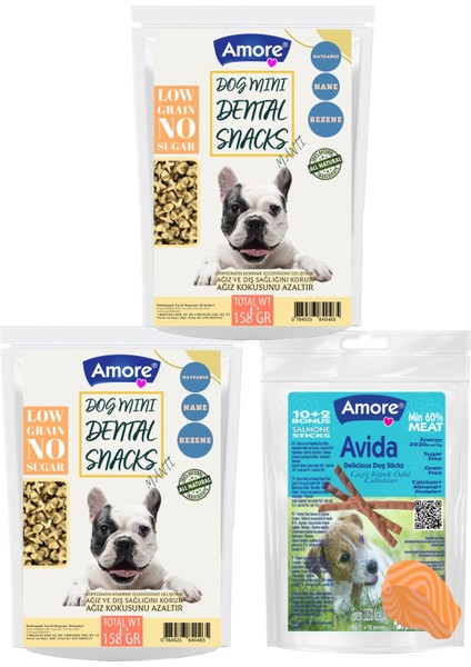 Mantı Mini-Dental Köpek Ödülü 2X158 gr Ağız Kokusu, Diş Sağlığı, 12LI Salmon Ödül Çubuğu Sticks