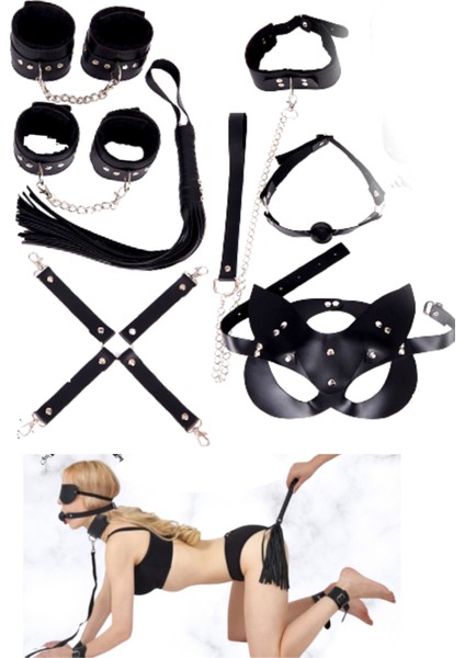 Iptila 7 Li Harness Fantezi Kelepçe Kırbaç Tasma Aksesuar Seti