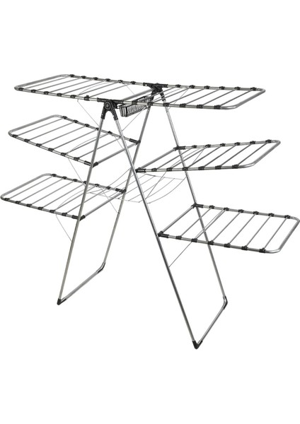 Tekno Trust Metal Çamaşır Kurutmalık 3 Katli Borulu Kaliteli Çamaşır Askısı Gri
