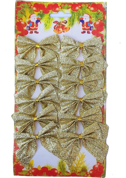 Yılbaşı Çam Ağacı Süsü 12 Adet Gold Simli Fiyonk
