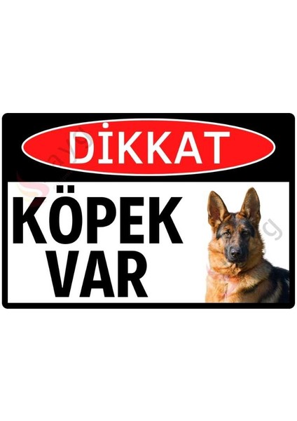 Alman Çoban Köpeği Fotoğraflı Dikkat Köpek Var Alüminyum Uyarı ve Yönlendirme Tabelası - 15CMX22,5CM