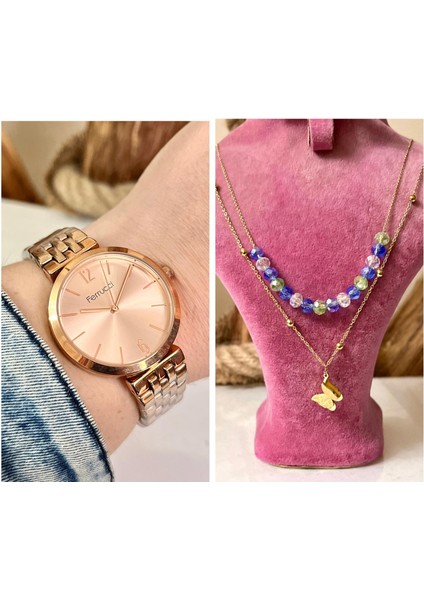 Çelik Sade Şık Kadın Kol SAAT+%100 Çelik Kolye Hediye