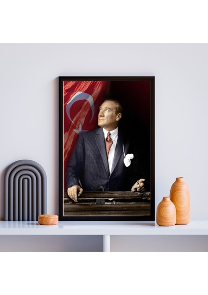 Atatürk Tablo Kanvas Baskı Tablo - Çerçeveli Portre Atatürk Tablo Ölçü 55CM x 75CM