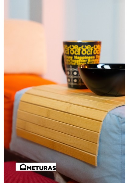 Katlanabilir Bambu Dikdörtgen Kolçak Tepsi Üstü Bardaklık ve Tepsi Supla 46X32 cm