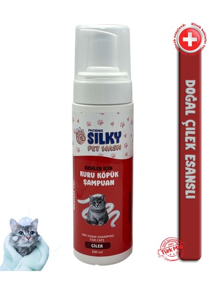 - Kedilere Özel Çilek Özlü Kuru Köpük Şampuan - 200Ml