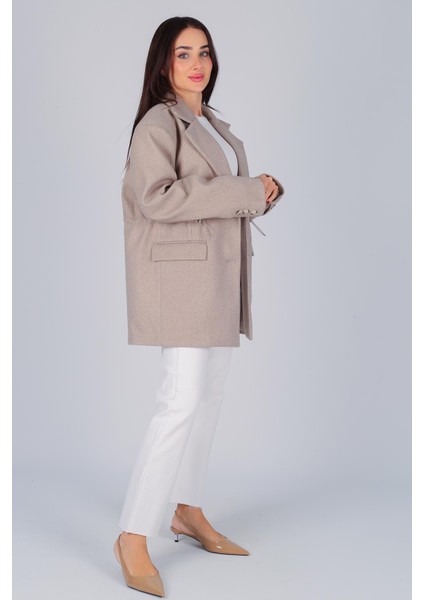 Kadın Vizon Beli Lastikli Sırt Düğme Detay Kaşe Blazer Ceket fiyatları