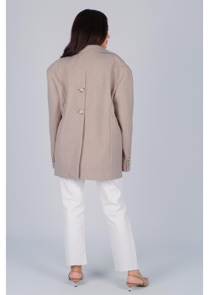 Kadın Vizon Beli Lastikli Sırt Düğme Detay Kaşe Blazer Ceket modelleri