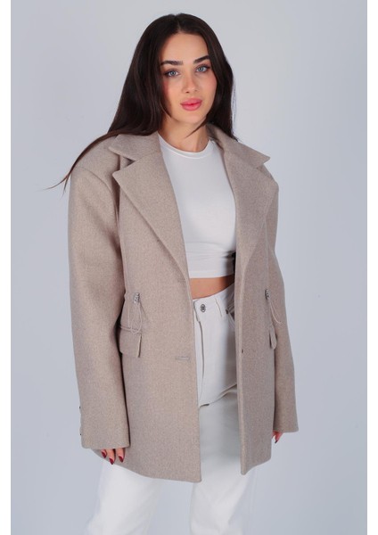 Kadın Vizon Beli Lastikli Sırt Düğme Detay Kaşe Blazer Ceket fırsatları