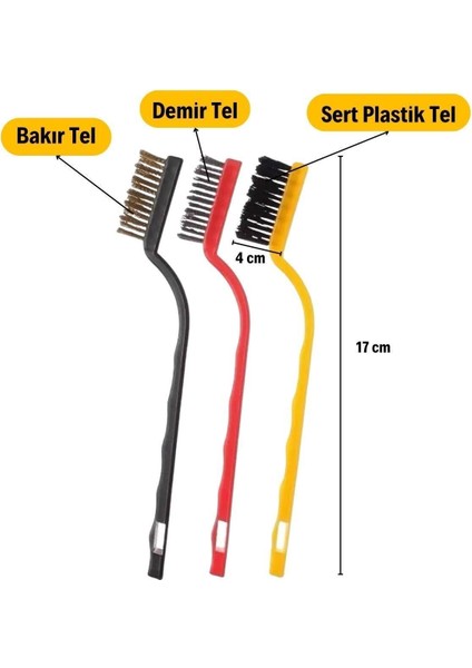 3 Lü Detaylı Temizlik Bakır,demir ve Sert Plastik Tel Fırça (4764)