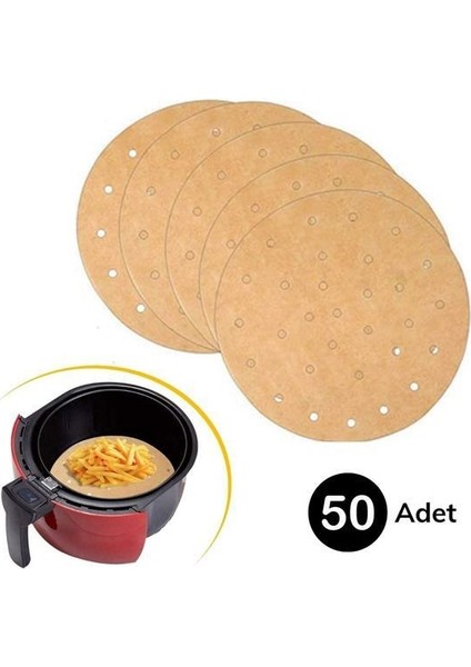 50 Adet Air Fryer Pişirme Kağıdı Tek Kullanımlık Gıda Pişirme Kağıdı Delikli Yuvarlak Model (4764)