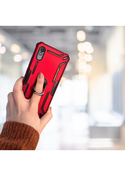 Xiaomi Redmi 9A Yüzüklü Standlı Tlp Tank Kılıf (Armor Mılıtary Case)