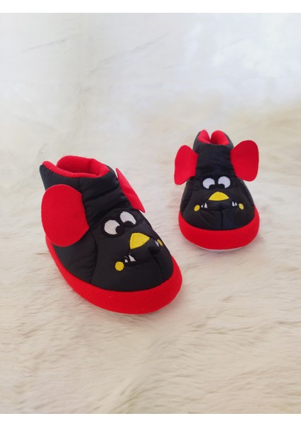 Canavar Figürlü Peluşlu Kaymaz Yumuşak Esnek Tabanlı Anaokulu Kışlık Erkek Çocuk Ev Botu Pandufu