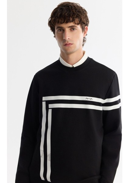 Erkek Siyah Bisiklet Yaka Pamuklu Baskılı Elastan Sweatshirt A42y1284 fiyatları