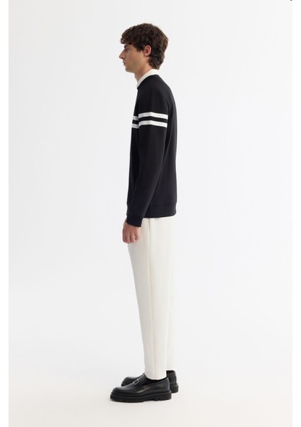 Erkek Siyah Bisiklet Yaka Pamuklu Baskılı Elastan Sweatshirt A42y1284 modelleri
