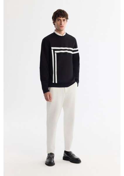 Erkek Siyah Bisiklet Yaka Pamuklu Baskılı Elastan Sweatshirt A42y1284 indirimleri