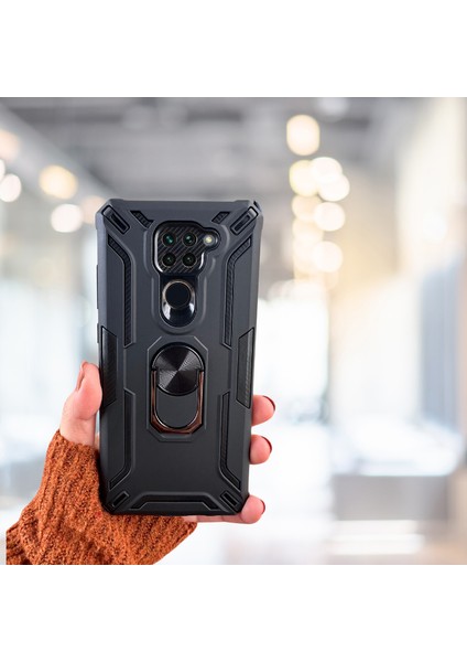 Xiaomi Redmi Note 9 Yüzüklü Standlı Tlp Tank Kılıf (Armor Mılıtary Case)