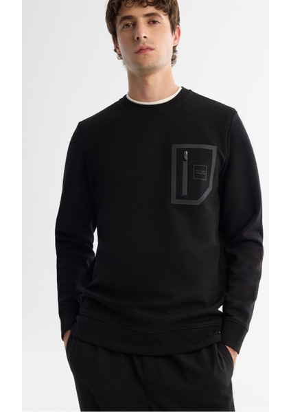 Erkek Siyah Bisiklet Yaka Pamuklu Baskılı Elastan Sweatshirt A42y1240 fiyatları