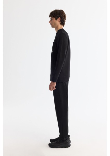 Erkek Siyah Bisiklet Yaka Pamuklu Baskılı Elastan Sweatshirt A42y1240 modelleri
