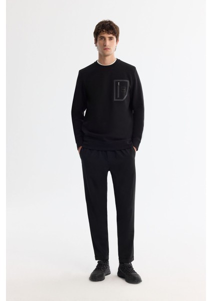 Erkek Siyah Bisiklet Yaka Pamuklu Baskılı Elastan Sweatshirt A42y1240 indirimleri