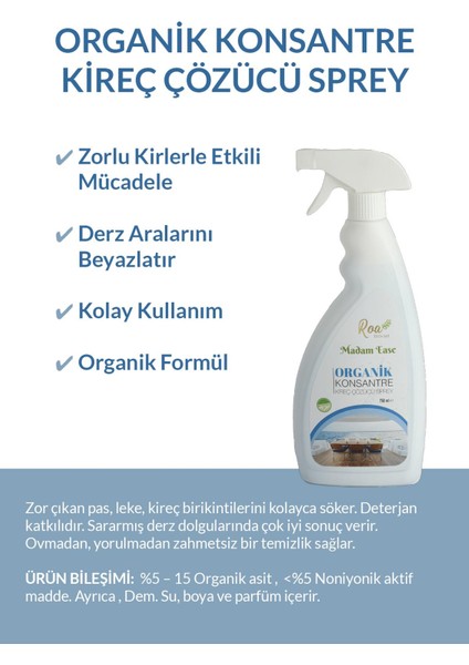 Roa Bitkisel Organik Konsantre Kireç Çözücü Sprey 750ml