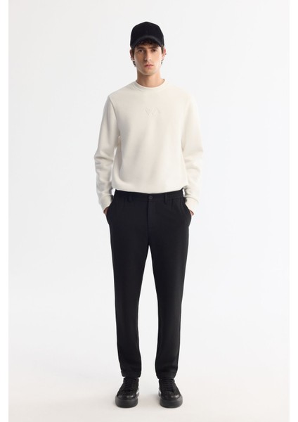 Erkek Siyah Yanı Lastikli Gofreli Chino Pantolon B003037