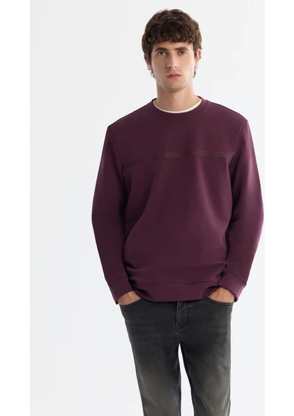 Erkek Bordo Bisiklet Yaka Pamuklu Baskılı Elastan Sweatshirt A42Y1267