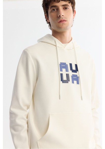 Erkek Ekru Kapüşonlu Pamuklu Baskılı Elastan Sweatshirt A42y1324 fiyatları