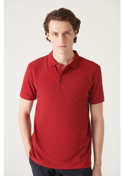 Erkek Bordo 3 Düğmeli %100 Mısır Pamuğu Polo Yaka T-Shirt B001027