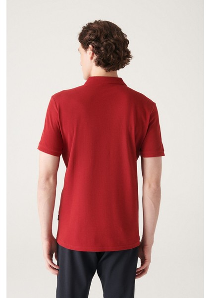 Erkek Bordo 3 Düğmeli %100 Mısır Pamuğu Polo Yaka T-Shirt B001027