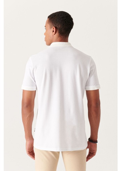 Erkek Beyaz 3 Düğmeli %100 Mısır Pamuğu Polo Yaka T-Shirt B001027