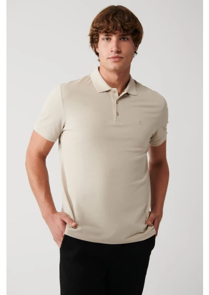 Erkek Bej 3 Düğmeli %100 Mısır Pamuğu Polo Yaka T-Shirt B001027