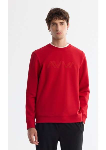 Erkek Kırmızı Bisiklet Yaka Pamuklu Baskılı Elastan Sweatshirt A42Y1227