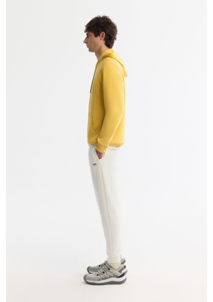 Erkek Sarı Kapüşonlu Pamuklu Baskılı Elastan Sweatshirt A42Y1324