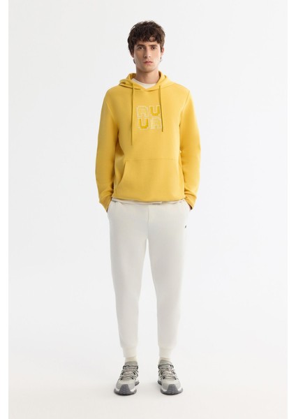 Erkek Sarı Kapüşonlu Pamuklu Baskılı Elastan Sweatshirt A42Y1324