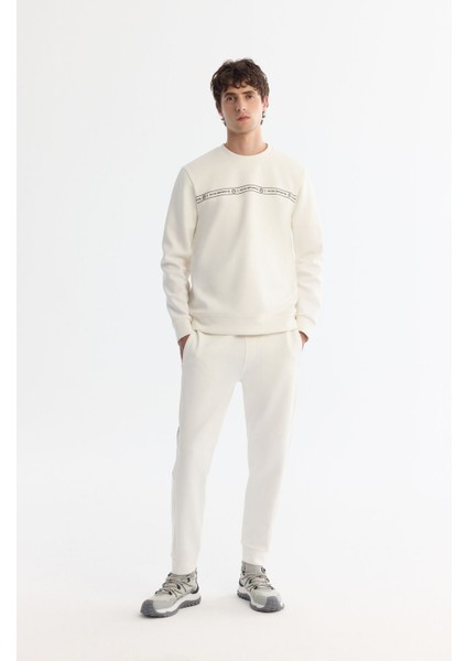 Erkek Ekru Bisiklet Yaka Pamuklu Baskılı Elastan Sweatshirt A42y1308 indirimleri