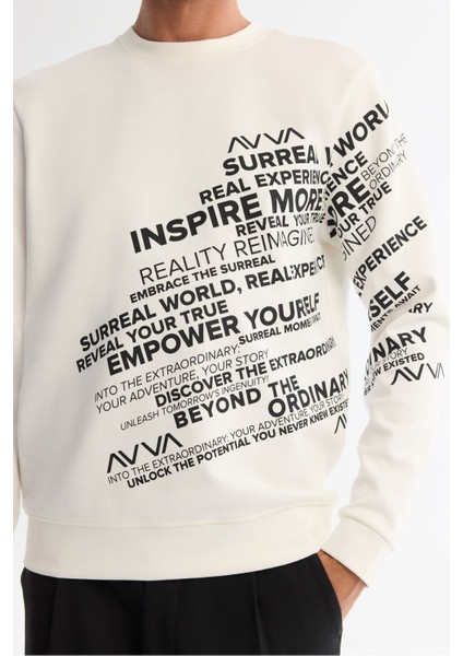 Erkek Ekru Bisiklet Yaka Pamuklu Baskılı Sweatshirt A42y1285 fiyatları