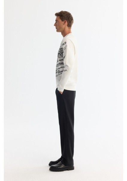Erkek Ekru Bisiklet Yaka Pamuklu Baskılı Sweatshirt A42y1285 modelleri