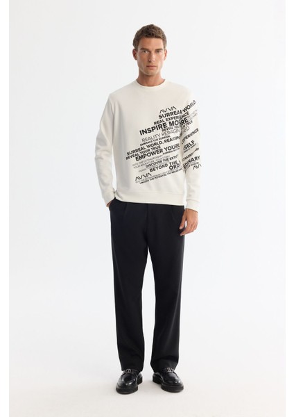 Erkek Ekru Bisiklet Yaka Pamuklu Baskılı Sweatshirt A42y1285 indirimleri