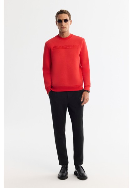 Erkek Kırmızı Bisiklet Yaka 3 Iplik Şardonlu Baskılı Sweatshirt A42y1306 indirimleri