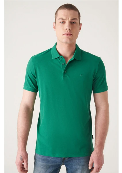 Erkek Yeşil 3 Düğmeli %100 Mısır Pamuğu Polo Yaka T-Shirt B001027