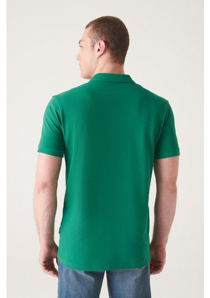 Erkek Yeşil 3 Düğmeli %100 Mısır Pamuğu Polo Yaka T-Shirt B001027